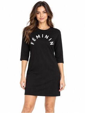 Silvian Heach Black Feminin Fleece T Shirt Dress 3/4 Sleeves